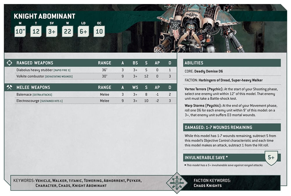 Warhammer 40k Chaos Knights Faction Focus Knight Abominant Datasheet