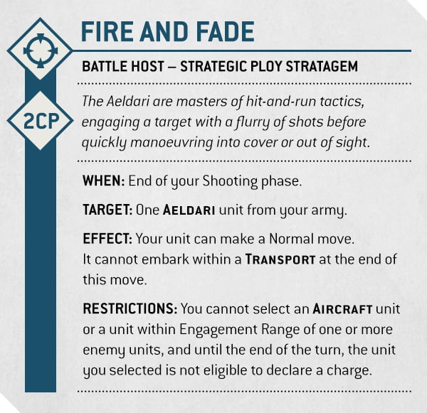 Warhammer 40k Aeldari Faction Focus Fire and Fade Stratagem