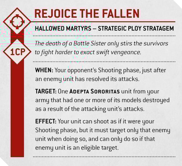 Warhammer 40k Sisters of Battle Faction Focus Rejoice the Fallen Stratagem