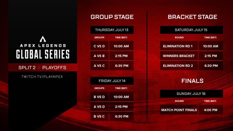 Here's the breakdown for the broadcast schedule of the ALGS Split 2 Playoffs.