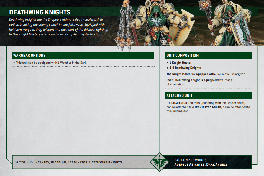 Warhammer 40k Space Marine Chapters Datasheets Deathwing Knights 2
