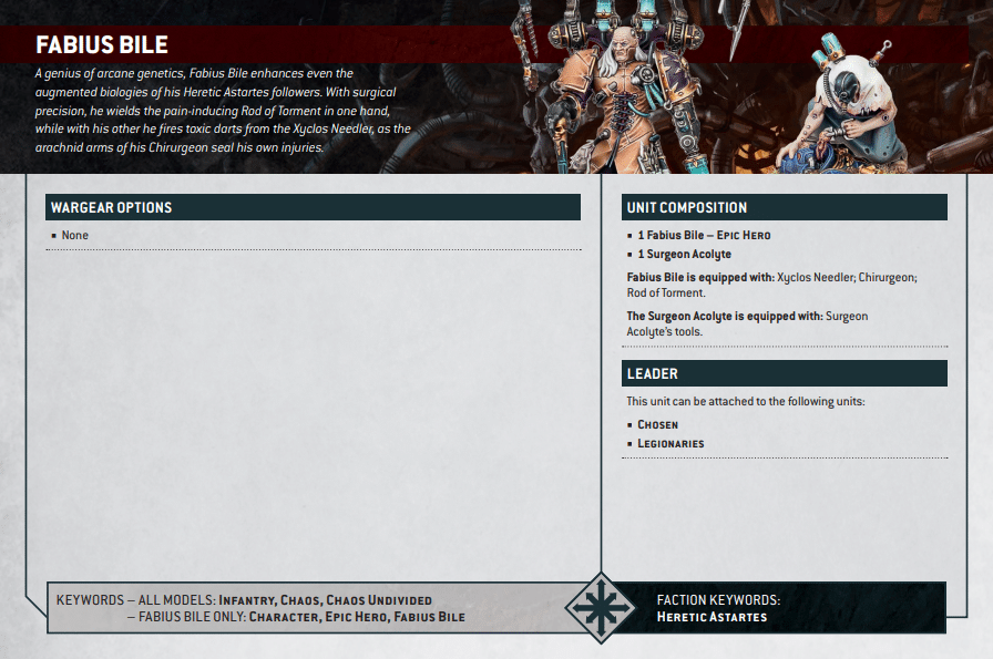 Warhammer 40k Chaos Space Marine Datasheets Fabius Bile
