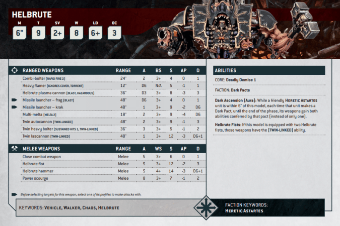Warhammer 40k Chaos Space Marine Datasheets Helbrute