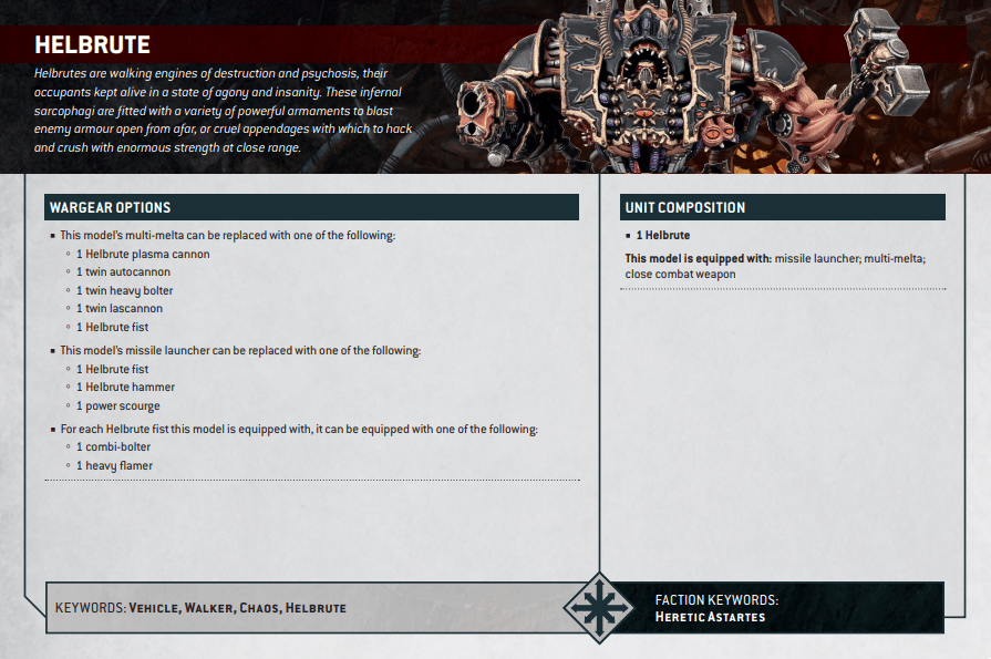 Warhammer 40k Chaos Space Marine Datasheets Helbrute