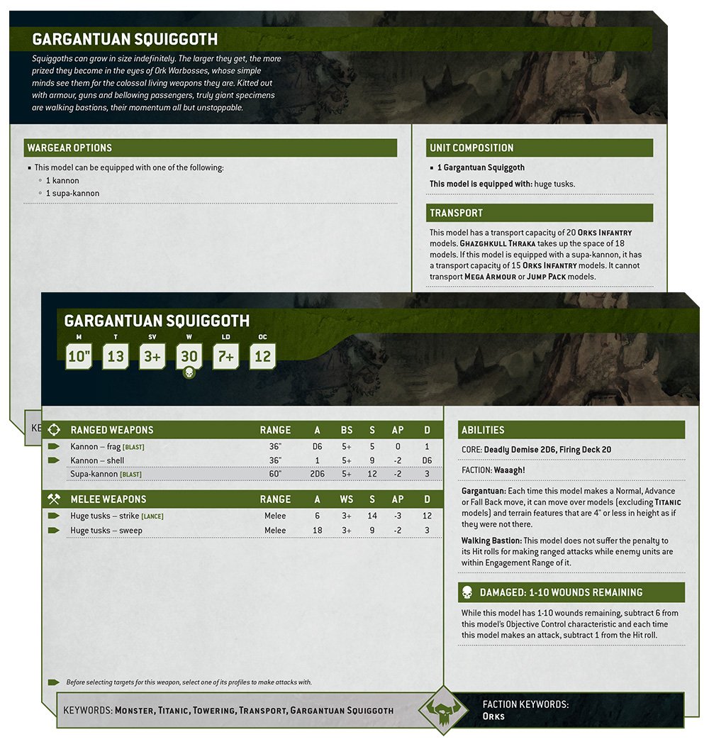 Warhammer 40k Titans Faction Focus Gargantuan Squiggoth Datasheet