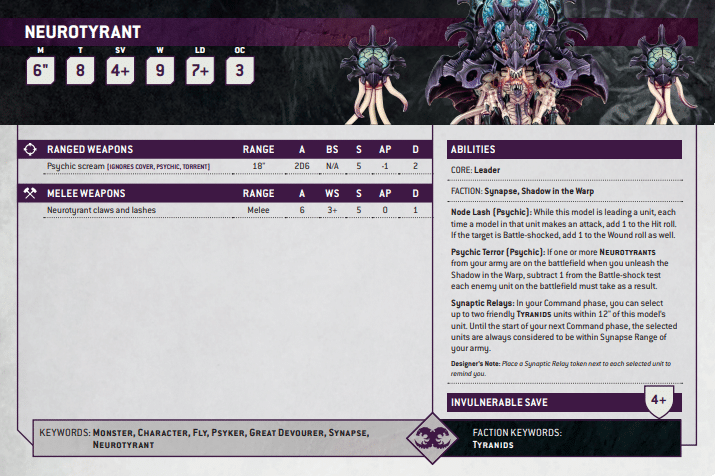 Warhammer 40k Leviathan Box Neurotyrant Datasheet