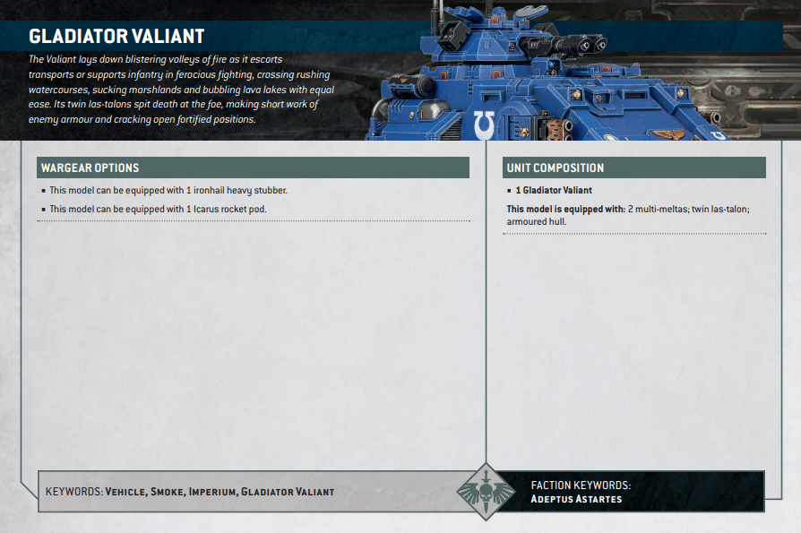 Warhammer 40k Space Marine Datasheets Gladiator Valiant