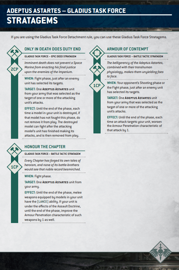 Warhammer 40k Space Marine Datasheets Stratagems