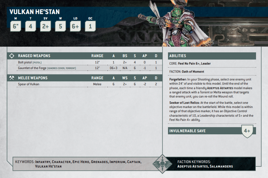 Warhammer 40k Space Marine Datasheets Vulkan Hestan