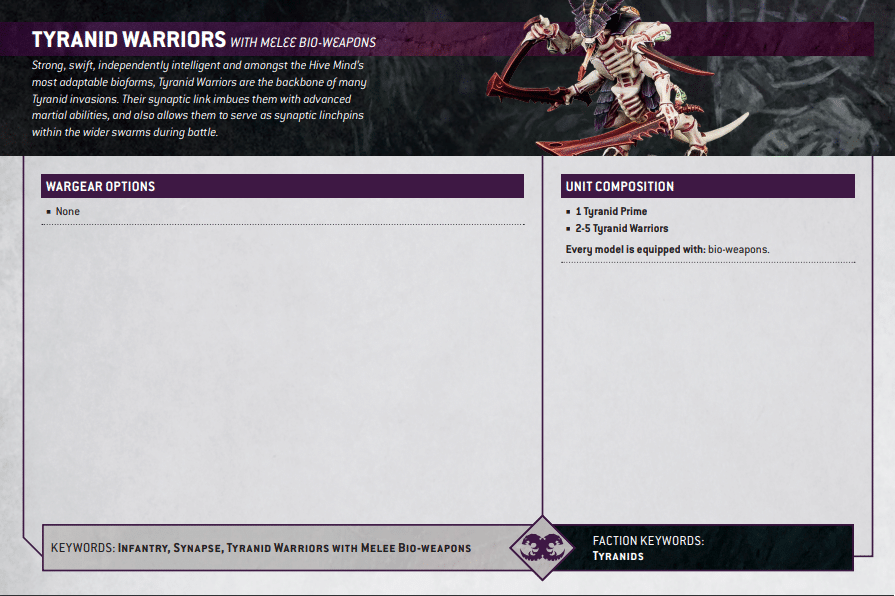 Warhammer 40k Tyranids Datasheets Melee Tyranid Warriors
