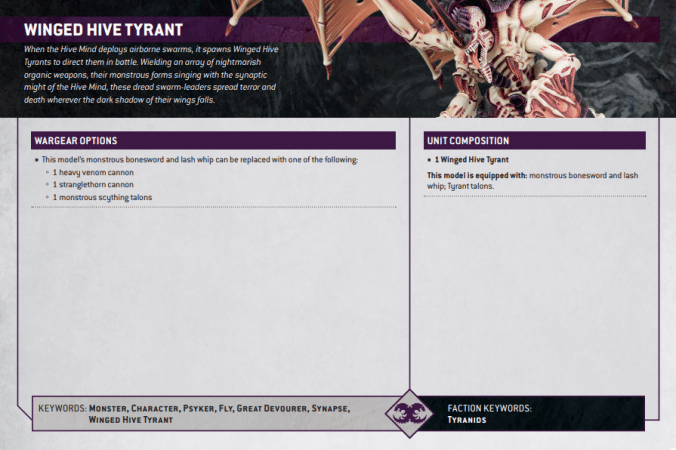 Warhammer 40k Tyranids Datasheets Winged Hive Tyrant Datasheet