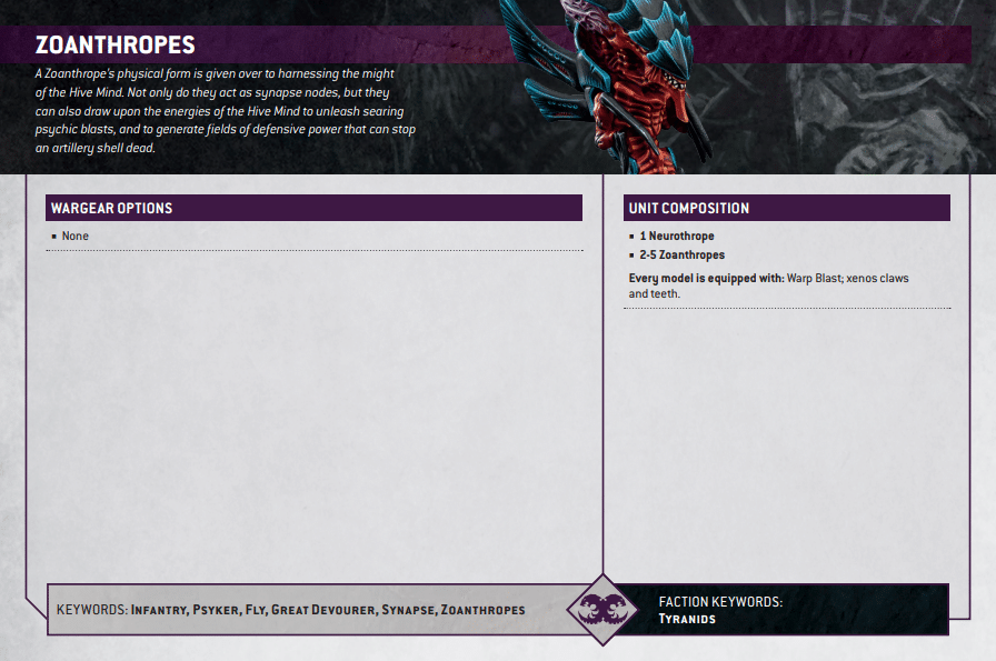 Warhammer 40k Tyranids Datasheets Zonathrope Datasheet