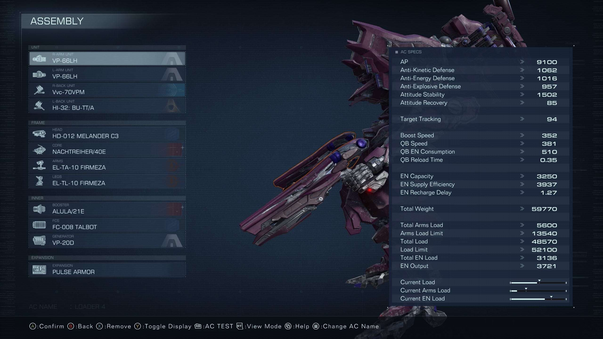 Armored Core 6 Weight and Load