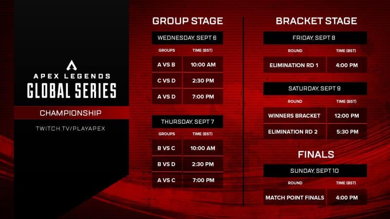 Here is the schedule for Day 1 of the ALGS Year 3 Championship.