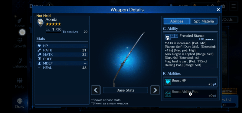 Aonibi is the best offhand weapon for Sephiroth. 