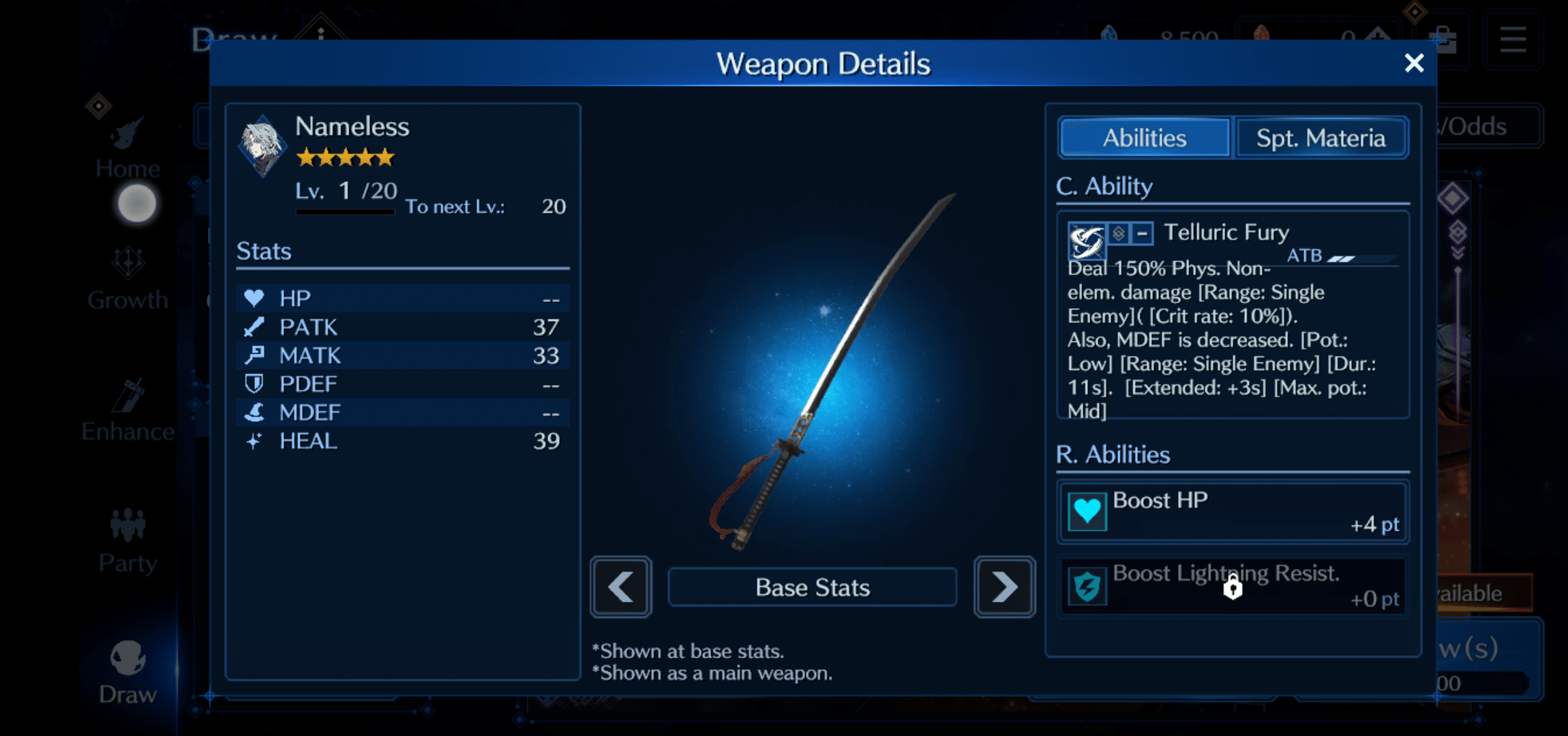 Every player gets a copy of Nameless for free, and it's a solid off-hand option for Sephiroth.