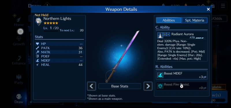 Northern Lights is a great weapon for decreasing the PATK of enemies. 