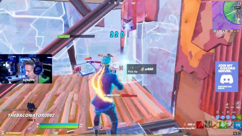 Ninja gets an insane Fortnite kill doing 220 damage to his opponent in one shot