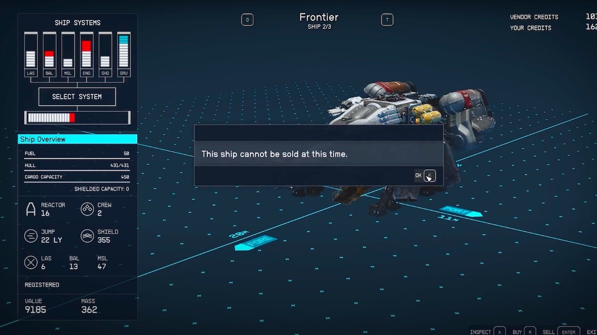 Starfield How to Sell Ships and Make Credits from It 
