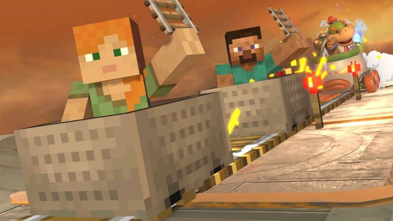 Super Smash Bros. Ultimate Steve and Alex in mine carts 