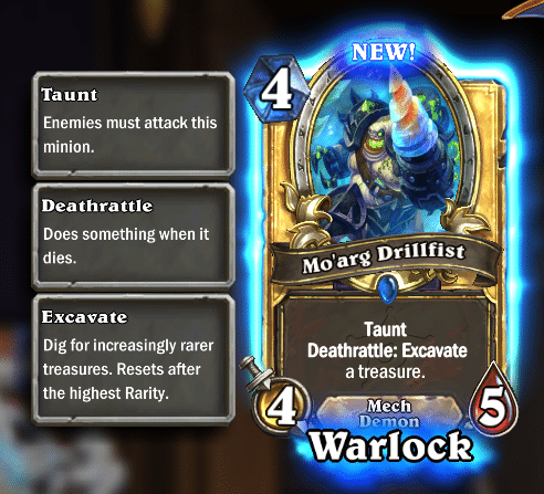 Warlock Excavate card in Hearthstone Showdown in the Badlands