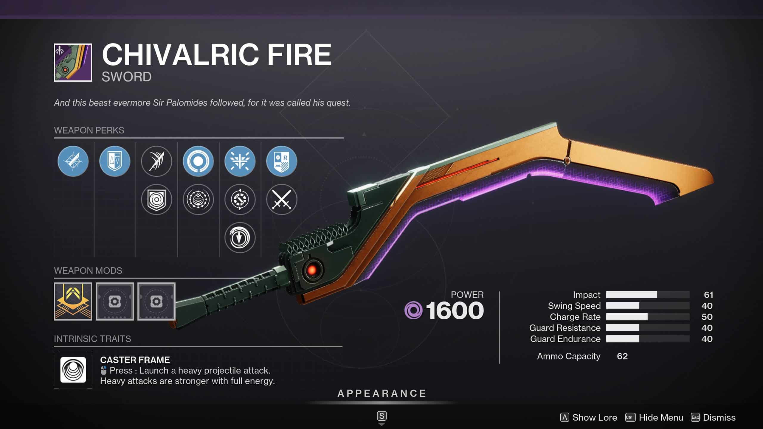 Destiny 2 Chivalric Fire Sword