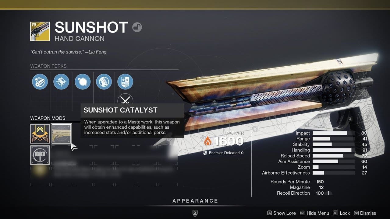 Destiny 2 Sunshot Catalyst