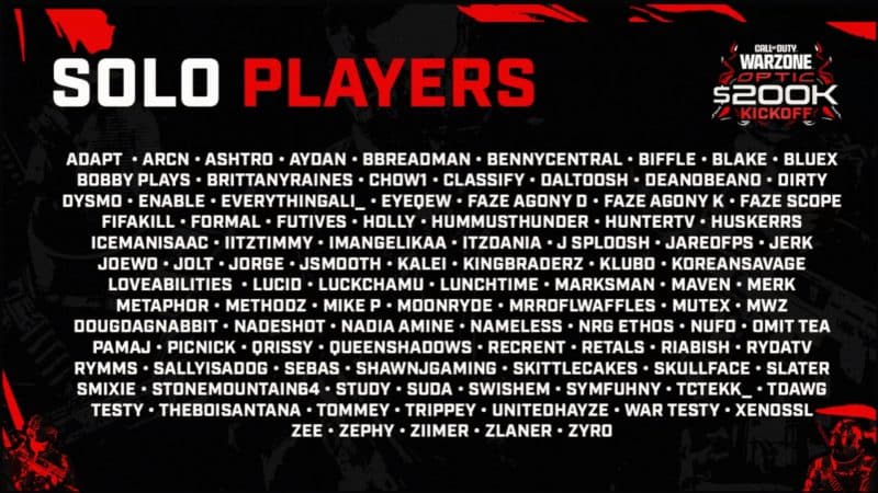 Here are all the players for Day 1 of OpTic Gaming's Call of Duty Warzone Kickoff Tournament.