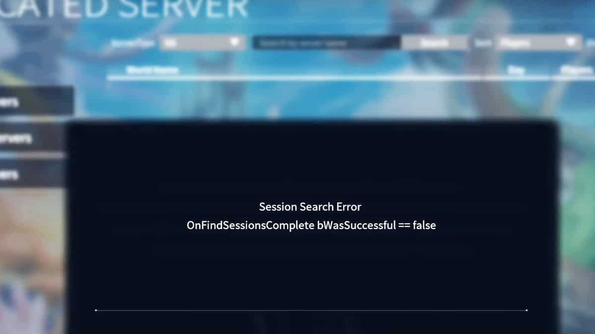 Screengrab of Palworld Session Search Error