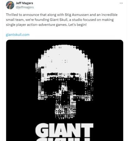 Jeff Magers, one of Giant Skull's Co-Founders, recently announced the studio's formation.