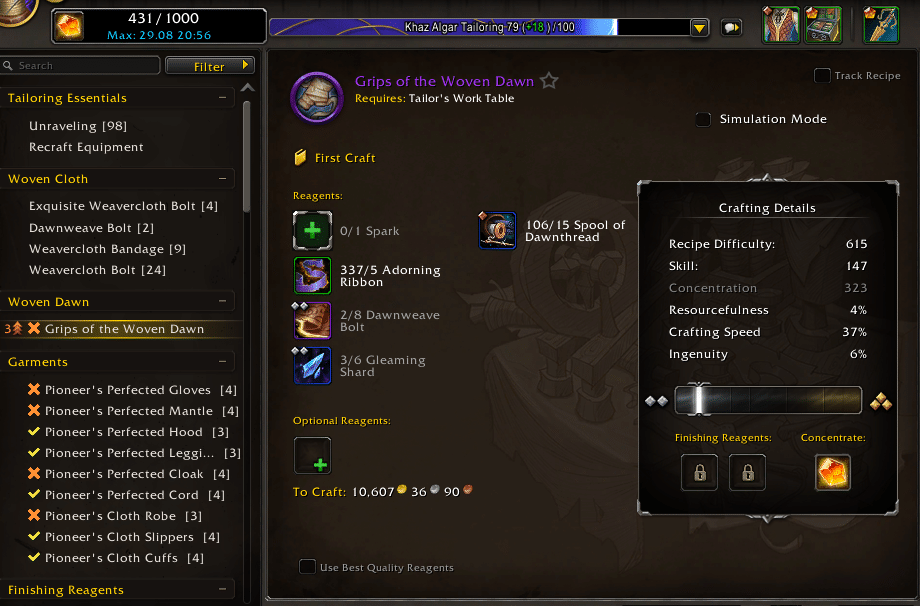 War Within Crafting Stats