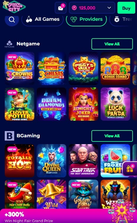 Funzcity casino review: game providers and trendy games