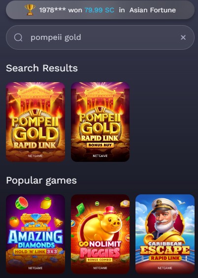 NoLimitCoins game library: Screenshot of Pompeii Gold game series