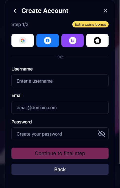 Chanced create account