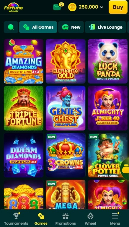 Fortune wheelz casino review, game selection