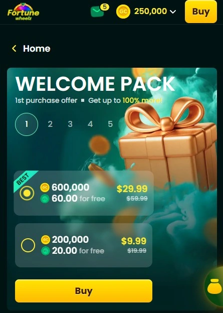 Fortune wheelz casino welcome package