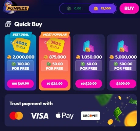 Funrize accepted payment methods