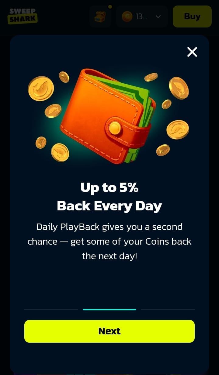 Sweep shark up to 5% back every day offer