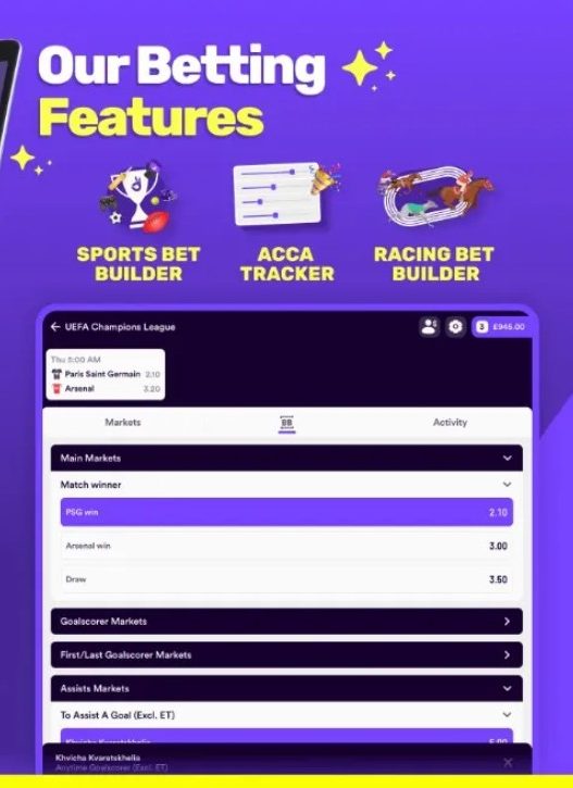 Dabble betting features include sports bet builder, acca tracker, racing bet builder