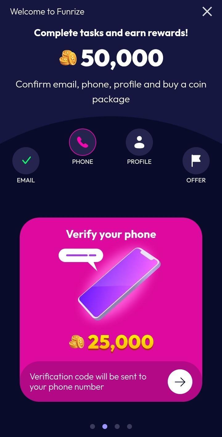 Funrize welcome verify your phone