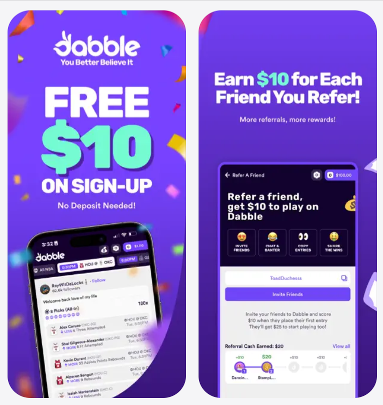 Dabble Sign-Up Bonus: $10 Free Entries, No Deposit Required