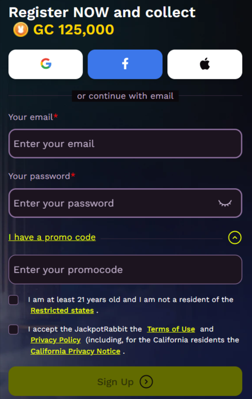 Step 2. Sign Up for a New Sweeps Casino Account