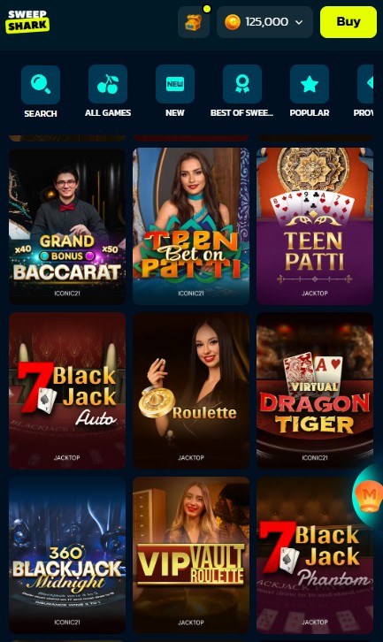 sweep shark casino review: live table games